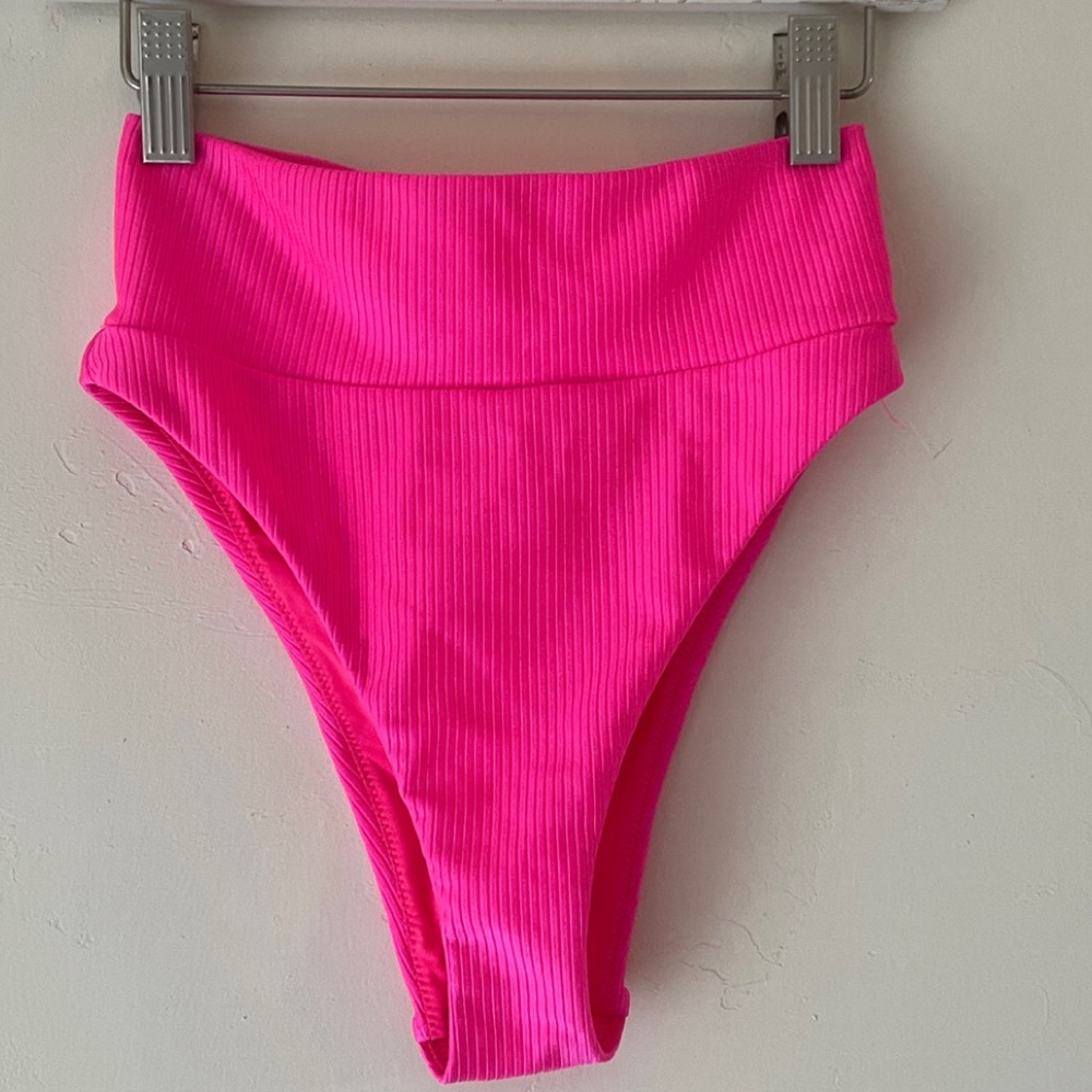 Aerie Ribbed Shine High Cut Cheeky Bikini Bottom